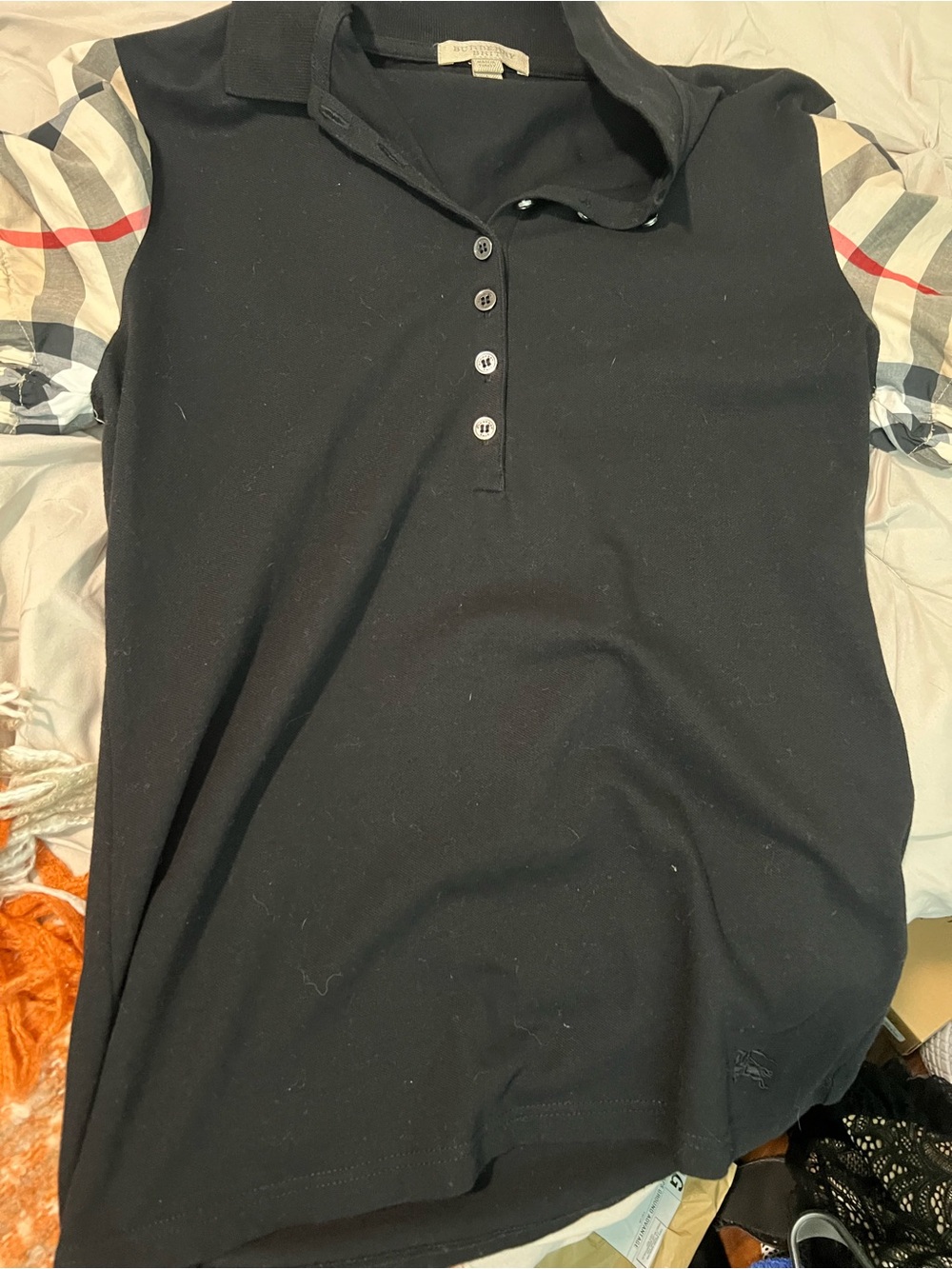 Burberry Black Polo with Signature Check Sleeve Accents